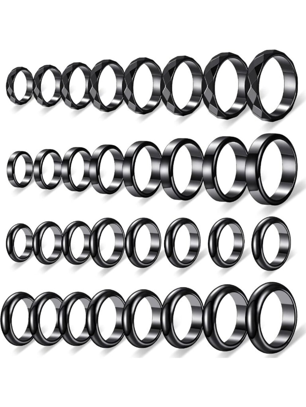 32 Pcs Hematite Rings Set, Non-Magnetic Healing Stones, Sizes 6-13, Fashion